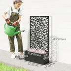 Outsunny Metal Raised Garden Bed with Trellis for Climbing Plants, Freestanding or Wall Mounted Flower Bed with Privacy Panel, Leaves Cut-Outs Outdoor Planter Box for Garden, Patio, Balcony