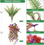 INQCMY Artificial Fake Hanging Flowers with Fake Fern for Outdoors UV Resistant Artificial Plants Spring Decor Look Real Faux Flowers for Outside Home Planter Porch Patio Decor