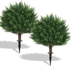 2Pack Artificial Cedar Topiary Ball Trees, 16'' UV Resistant Fake Evergreen Shrubs Bushes Plants with Ground Spike Fake Plants for Outdoor Indoor Front Porch Garden