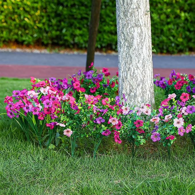 Alupssuc 24 Bundles Artificial Flowers for Outdoors Decoration, UV Resistant Silk Faux Daisy Flora Spring Fake Plastic Plants Greenery for Outside Indoor Yard Home Porch Window Box Decor(3 Colors)