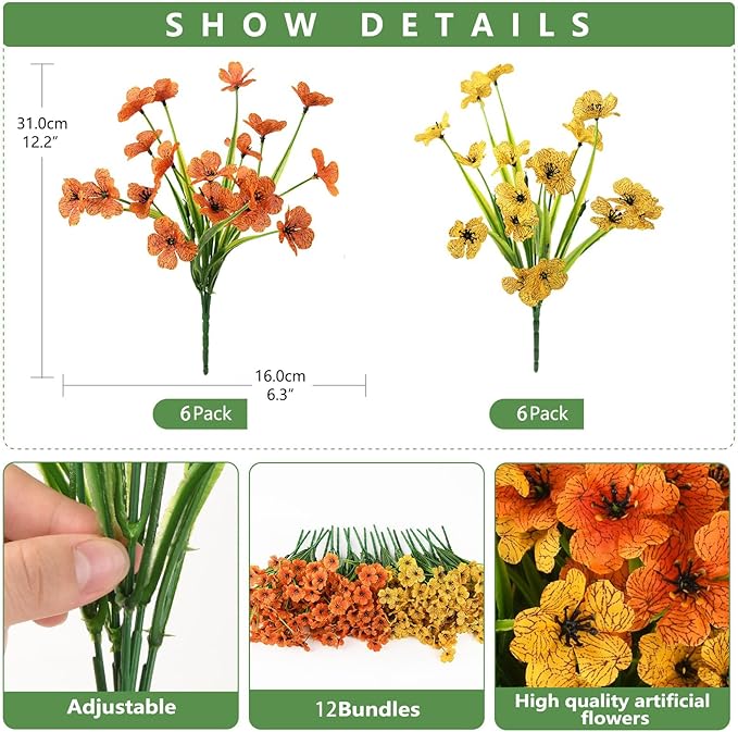 INQCMY Artificial Fake Plants Flowers for Outdoor Outside Fall Decoration,24 Bundles Faux Silk Daisy in Planter UV Resistant Look Real for Home Front Door Porch Patio Garden Balcony Autumn Decor