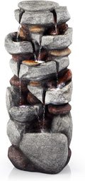 40" H Outdoor Water Fountain, Cascading Rock Waterfall Fountain with 6 White LED Lights, 7-Tiers Large Water Feature for Outdoor, Garden Water Fountain for Patio, Yark, Deck, Porch, Home Decor