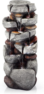 40" H Outdoor Water Fountain, Cascading Rock Waterfall Fountain with 6 White LED Lights, 7-Tiers Large Water Feature for Outdoor, Garden Water Fountain for Patio, Yark, Deck, Porch, Home Decor