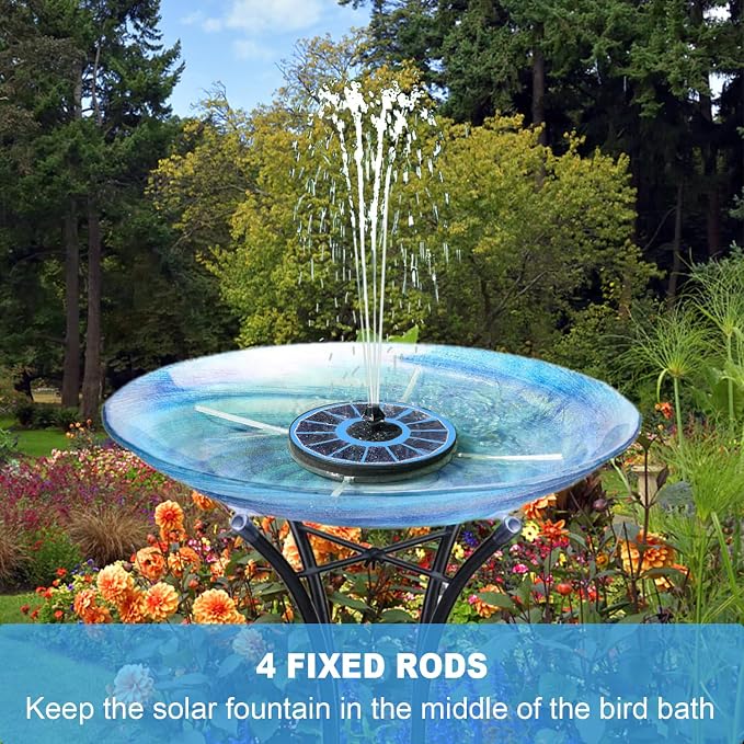 Yzert Solar Fountain with 2000 mAh Battery Backup Works in Cloudy, Glass Solar Powered Bird Bath Fountains with 7 Nozzles, 3.5 W Solar Fountain Pump for Birdbath,Garden, Outdoor, Pond (Blue)
