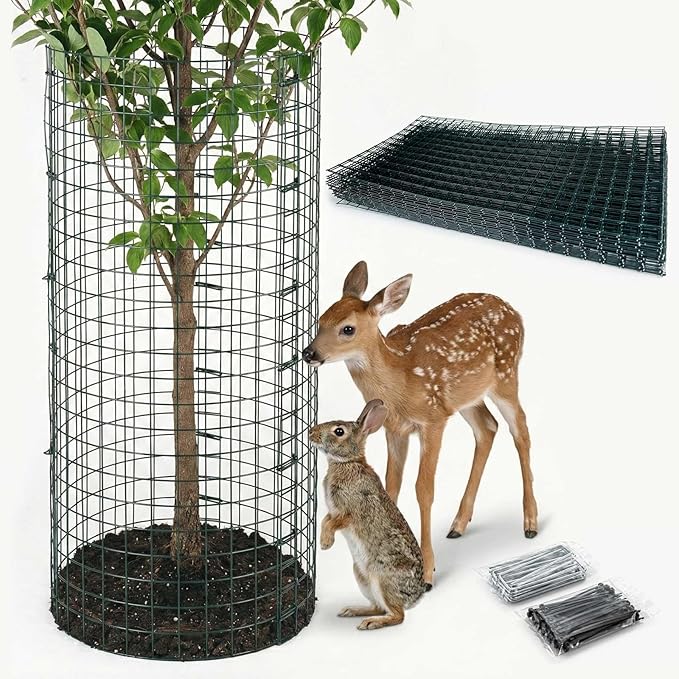 8 Pack Extra Tall Plant Protectors from Animals, 12"x24" Wire Garden Cages for Large Plants Shrubs, 2mm Heavy Duty Metal Mesh Guard for Deer Rabbits, Reusable Garden Protection with Stakes
