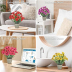 4 Pack Small Fake Plants Potted Artificial Plants Artificial Flowers Potted Faux Flower Daisy with Eucalyptus Leaves for Home Decor Office Room Farmhouse Indoor Table Bathroom Decor （Mixed）