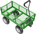 VEVOR 680 Lbs Steel Garden Cart on Wheels, Heavy Duty Garden Wagon Cart Pullable, Metal Outdoor Utility Yard Wagon Carts with 10" Tires, Mesh Removable Sides and 180°Rotating Handle
