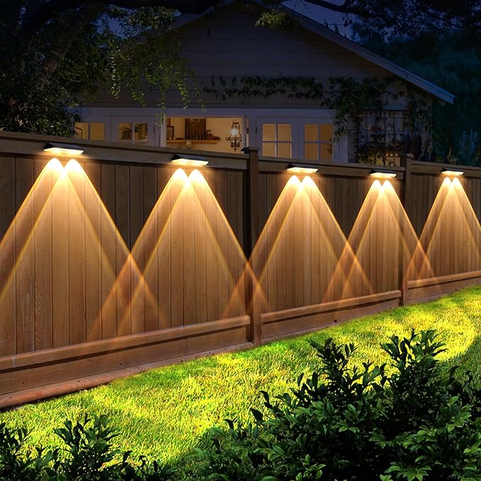 LIANGLOME Solar Fence Lights - 2PK Solar Outdoor Light Warm White/Daylight White/Cold White 3 Modes Deck Lights for Outside, Deck Fences, Stair Railings, Pools and Walls