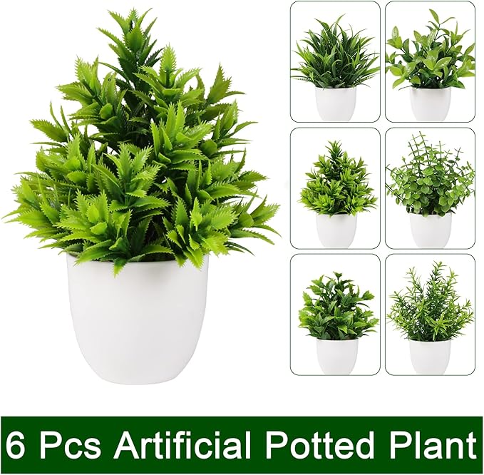 Yoratee Artificial Plant 6PCS Small Fake Plant Greenery Potted Plant Cute Indoor Faux Plant Houes Office Table Desk Bathroom Decor Plants