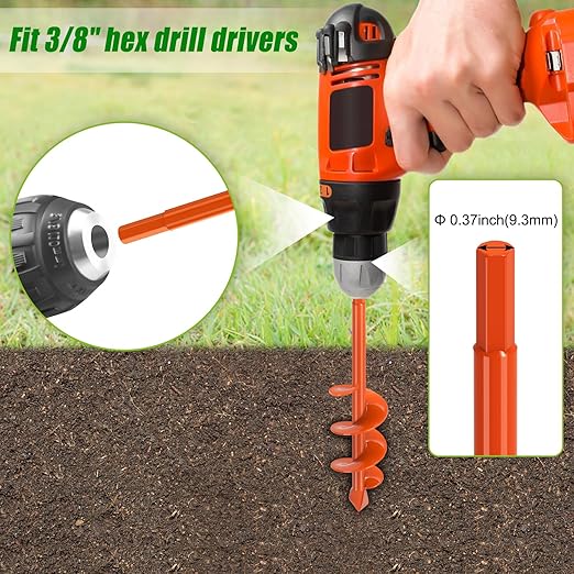 Insaga Auger Drill Bit for Planting 2 x 9'', Spiral Garden Auger Post Hole Digger, Drill Augers Earth for Digging Holes fits 3/8'' Hex Drive Drill, Perfect for Planting Bulbs and Potted Plants