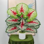 Artificial Caladium Plant with Red and Green Leaves, Red Leaf Artificial Plants Decoration Simulated Bonsai Potted Decor Home Room Party Wedding Office Floor (White(No Flowerpot), 60cm)