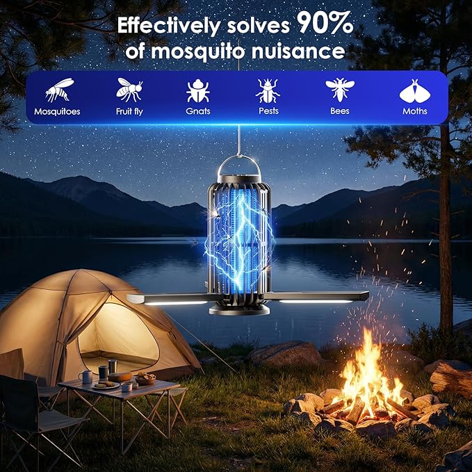 TYPEC Solar Bug Zapper, 3 Solar Charging Panels, 4200V Mosquito Zapper, Auto On/Off LED Light, IP67 Waterproof, USB-C & Solar Powered, Indoor Outdoor Insect Killer for Yard Patio Garden-Dark Gray