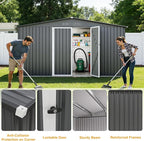 12 x 10FT Dark Grey Outdoor Storage Shed, Metal Waterproof Shed Garden Tool Shed with Door and Lock Outdoor Storage,All-Weather Shelter for Bike, Gardening Tools, Lawn Mowers