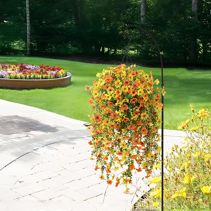 Artificial Hanging Flowers Plants for Outdoor Spring Summer Decoration,2PCS Faux Silk Daisy UV Resistant Look Real for Outside Home Indoor Planter Porch Garden Yard Decor(Yellow Orange)