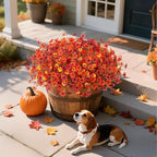 Ammyoo Fall Mums Artificial Flowers for Outdoors Potted, Fake Fall Daisy Flower with Realistic Eucalyptus Leaves, Fake Plants for Greenery Boxwood Porch Patio Garden Pot Courtyard Lawn, 12 Bundles