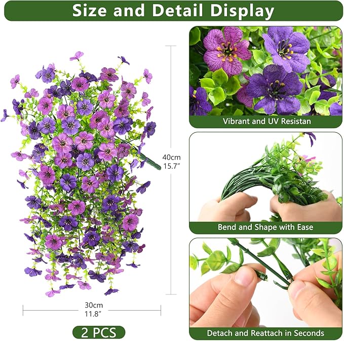 Artificial Fake Flowers Plants for Outdoor Spring Summer Decoration, 2 PCS Faux Silk Daisy Flowers No Fade UV Resistant Realistic for Outside Home Planter Porch Patio Balcony Yard Decor (Purple)