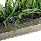 MyGift Large Artificial Green Grass Plants Potted in 14 Inch Vintage Weathered Gray Solid Wood Rectangular Planter Box, Decorative Tabletop Faux Greenery Centerpiece Décor