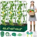 ROADPLUM Cucumber Trellis for Climbing Plants with Grow Bag, 61" Tall Metal U-Frame Garden Trellis for Raised Bed with Garden Netting and Plant Clip Plant Ties for Vegetables, Squash, Pea, Grape