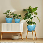 Indoor Plant Pots 10 Inch - Ceramic Planter for Outdoor Plants, Decorative Round Planter with Drainage Hole and Saucer, Flower Pots Outdoor, Apartment Decor, House Warming Gift, Bubble Blue