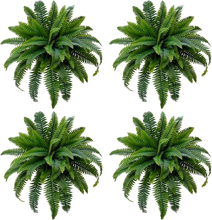 Senjie Artificial Boston Fern 4 Set Large 55 Branches Fake Ferns for Outdoors 34Inch Faux Plant for Home Living Room Office Decor