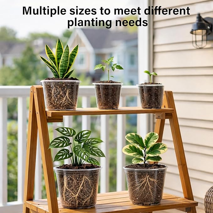 Bluepro 20 Pack 8/6/5/4/3.5 Inch Reinforced Large Clear Nursery Pots with Drainage Hole, Transparent Variety Pack Plastic Plant Pot for Vegetable Propagation, Root Cutting, Seed Starting
