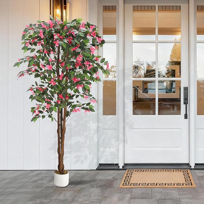 Garvee 6FT Artificial Bougainvillea Tree, Faux Silk Bougainvillea Plant in Pot, Indoor Outdoor Decor, Potted Faux Flower Tree for Home Office Garden Living Room