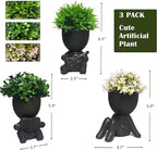 3 Packs Creative Fake Plants Artificial Succulents in Ceramic Human Shaped Pots – Funny Premium Ceramic Faux Succulent Pots for Home & Office Desk Decor, Perfect Humorous Gift Idea (3, Black)