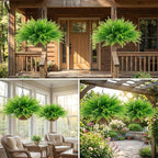 lovemoon Fake Ferns Plant Baskets,2PCS Artificial Hanging Plants,2 Hanging Planters with 24 Pcs Leaves for Indoor Outside Decorations for Front Porch Garden Balcony Patio Home Decor (2, Light Green)