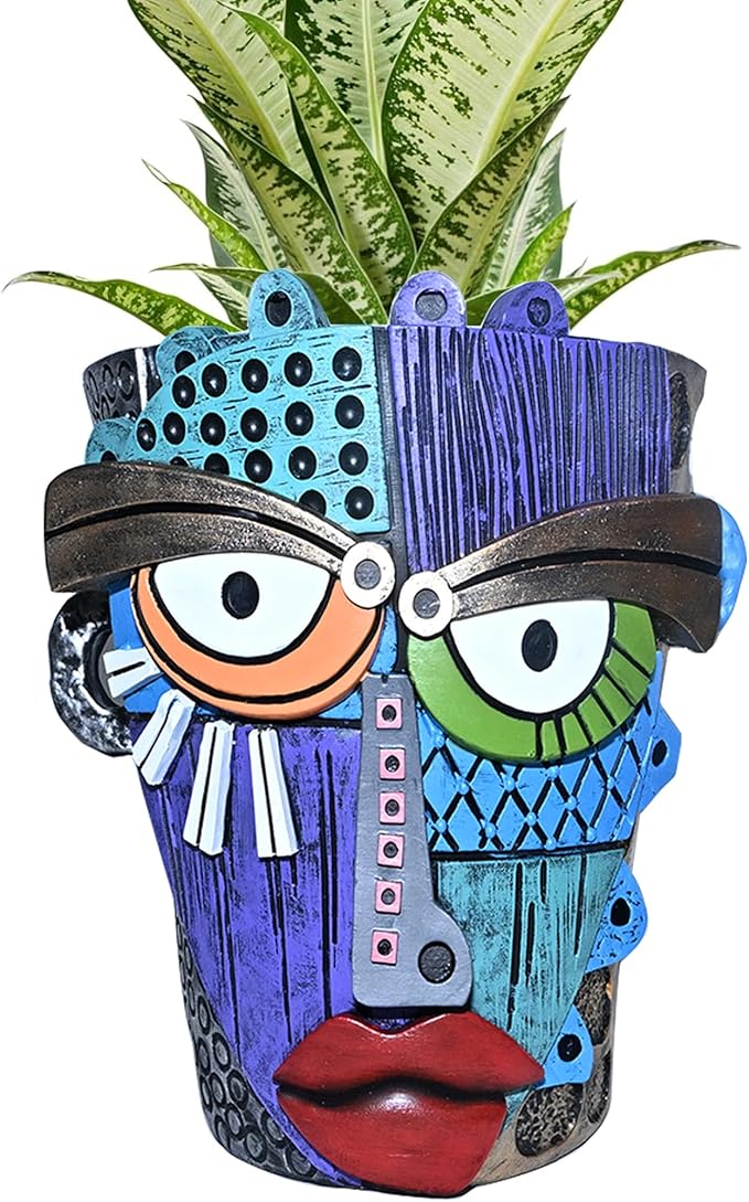 Midogaigai Abstract Face Planter Pots for Plants,Hand-Painted Colorful Flower Pots with Drainage,Indoor Outdoor Garden Decor Gift(Eclectic,Small)