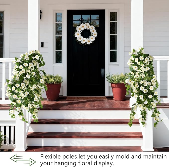Homsunny Artificial Fake Flowers Plants for Outdoor Decoration, 2PCS Faux Petunias Silk Flower UV Resistant No Fade for Home Outside Garden Balcony Yard Porch Realistic Indoor Decor (White)
