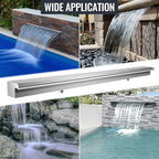 Pool Waterfall Fountains, Stainless Steel Rectangular Pool Waterfall Spillway with Pipe Connector for Indoor/Outdoor Decorative (59.1 Inch)