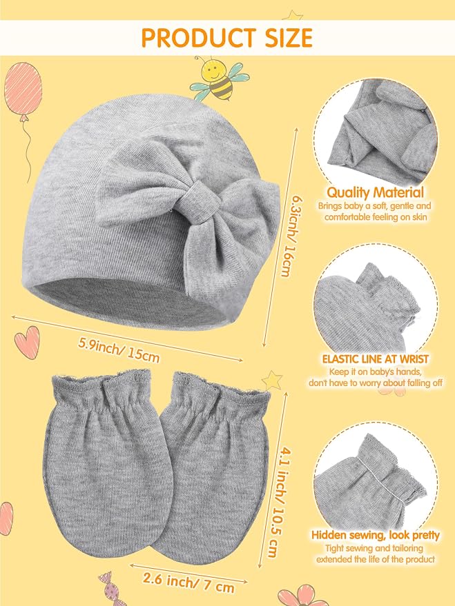 Geyoga 12 Pieces Newborn Hat Mittens Gloves Set Baby Boys Girls Cotton Baby Beanie for 0-12 Months