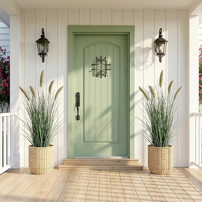 Artificial Cattail Reed Grass Plants Indoor ，Faux Cattail Grass Plant Artificial Plant Grass Outdoor,Fake Grass Tall Green Onions Fake Plant， Living Room Kitchen Office Decor (36“ 2 Pack)