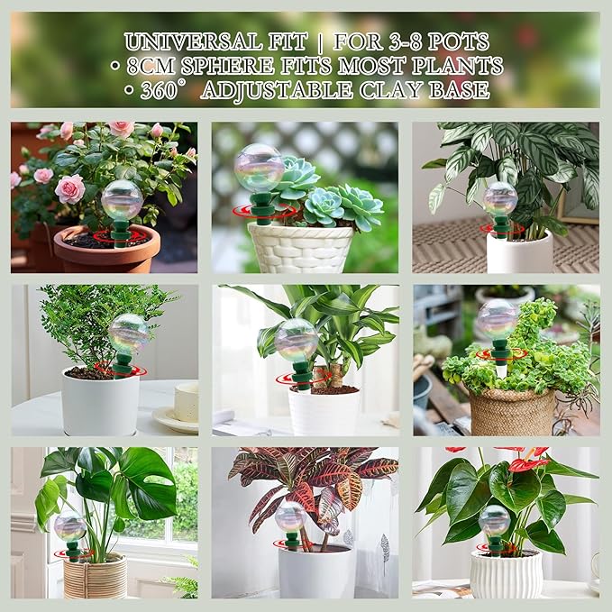 2 Pack Glass Self-Watering Globes for Plants, 6oz Automatic Plant Waterer Bulbs with Terracotta Slow Release Spikes, Vacation Indoor Outdoor Houseplant Watering Devices