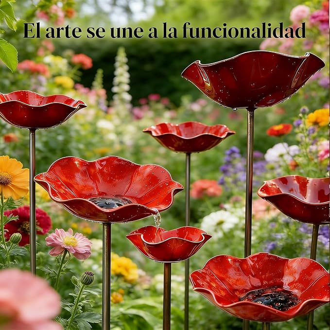 Handmade Metal Flower Garden Stakes, Metal Flower Garden Stakes Bird Bath, Flower GardenStakes BirdBath, Mini Bird Bath & Pollinator Water Station, for Yard, Patio, Lawn (2pcsYellow+Pink)