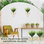 Canlierr 2 Pieces Gold Wall Decor Hanging Planters with Artificial Plants Metal Vase Indoor Plants Holder Modern Geometric Wall Art for Home Bathroom Bedroom Living Room Office(Aquatic Plant,Small)