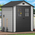 DWVO Outdoor Storage Shed 6x4.4 FT Plastic Garden Tool Shed with 2 Windows, Double-Wall Outside Shed for Lawn Mower, Garden Tool for Backyard, Lawn, Patio