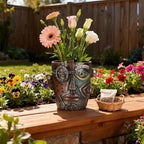 Abstract Face Planter Pot, Hand-Painted Resin Flower Pot with Top Opening for Planting, Decorative Planter for Indoor Plants, Art Accent Flowerpot Decor