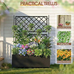 VINGLI 71″H Metal Raised Garden Bed with Trellis and Wheels, Outdoor Planter Box with Drainage Holes for Climbing Plants, Vegetables and Vines, Privacy Screen, for Patio, Backyard and Balcony, Black