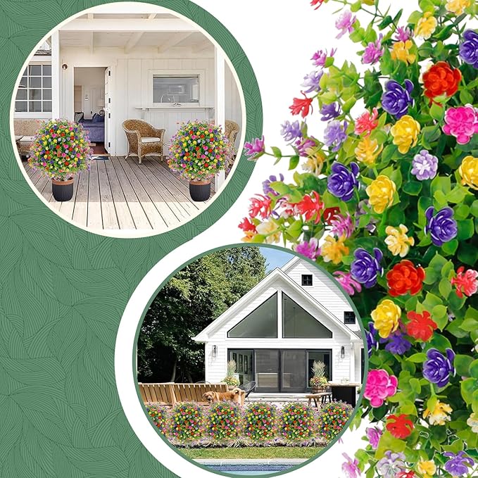 2 Pack Artificial Topiary Boxwood Ball Trees with Ground Spike, 23.6'' Faux Shrubs Fake Brush Plants Flowers Greenery for Indoor Front Porch Garden Outdoor Decoration