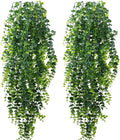 2-Pack Fake Hanging Plants, Faux Hanging Plant Artificial Greenery for Living Room Bedroom Boho Wall Shelf Indoor Outdoor Decor (Green Eucalyptus)