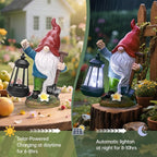 Gnome Garden Decor Statue with Lantern, Solar Gnomes Outdoor Decorations with LED Lights, Lawn Decor Yard Ornament for Patio Balcony, Mother's Day Birthday Gift for Mom Grandma