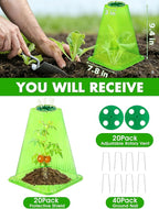 20 Pack Garden Cloches for Plants,9.4" H X 7.8" D Reusable Bell Plant Protector with 40 Ground Stakes and Rotary Vent Cover,Plant Covers Freeze Protection from Animals Snails Birds Chickens (Green)