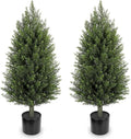 Hollyone Artificial Topiary Cedar Trees 3FT Tall Faux Cedar Cypress Plants Tree Fake Pine Shrubs Plant Potted for Outdoor Indoor Front Porch Home Living Room Decor, Set of 2