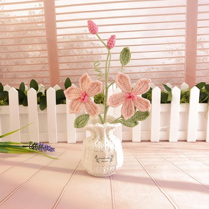 Hand-Woven Potted Lotus, Artificial Lotus, Artificial Flowers, Used for Birthday Gifts, Thanksgiving and Christmas for Family and Friends, Living Room Table Desk Decoration (Pink)