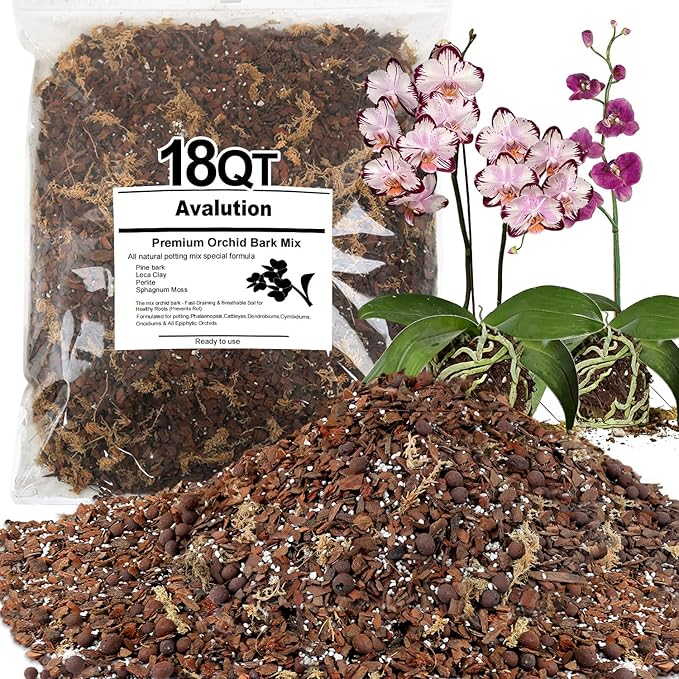 Orchid Bark Potting Mix 18 Quart, Mix Pine Bark,Perlite, Sphagnum Moss and Clay Pebbles for Plants, Orchid Garden Soil for Potting,Repotting