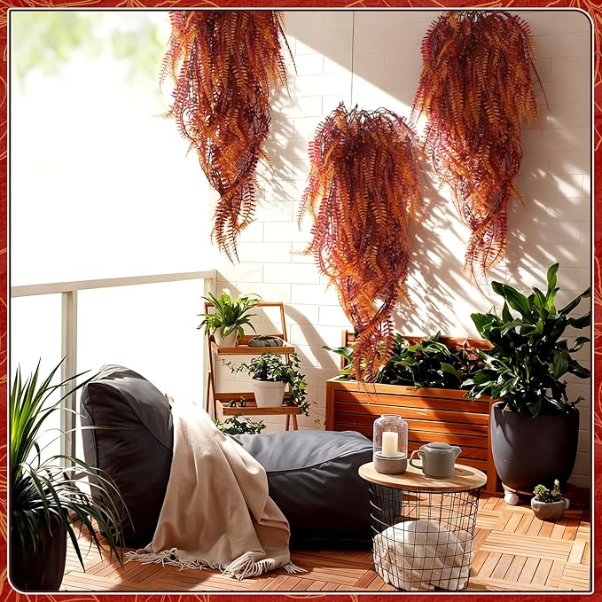 2-Pack Fake Hanging Plants, Faux Hanging Plant Artificial Greenery for Living Room Bedroom Boho Wall Shelf Indoor Outdoor Decor (Red Coreopsis)