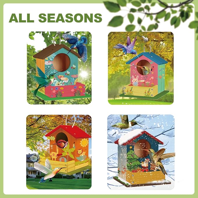 Bird House Kits for Kids Ages 4-8, Wooden DIY Birdhouse Kit, Outdoor Woodworking Crafts Freestyle Painting, Bird Houses for Outside with Paints & Brushes, Boy Girl Gift Christmas(1Pcs)