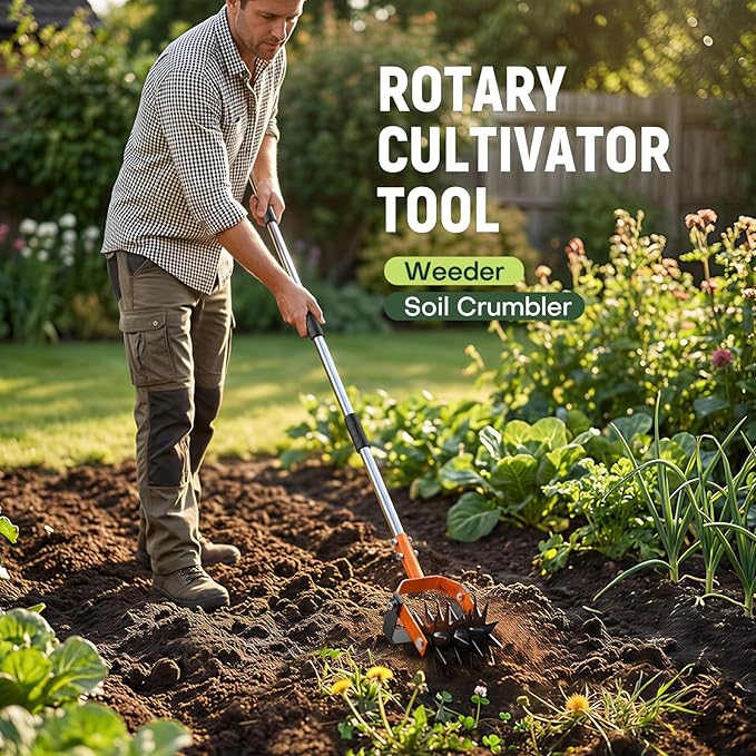 Rotary Cultivator Garden Tool, 2-in-1 Weeder & Soil Aerator with Detachable Weed Knife,73" Adjustable Stainless Handle, Dual-Function Rotary Tiller for Lawn Care, Reseed Grass, Soil Mixing