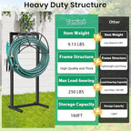 TomCare Garden Hose Holder 4 Spikes Garden Hose Reel Hose Stand Upgraded Water Hose Storage with Tool Hooks Garden Hose Hanger Organizer Holds 160ft Hoses for Outside Yard Lawn, Black